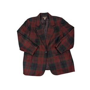 Vintage Sag Harbor Blazer Jacket  Red + Green Plaid Wool Blend 18W/ 2XL